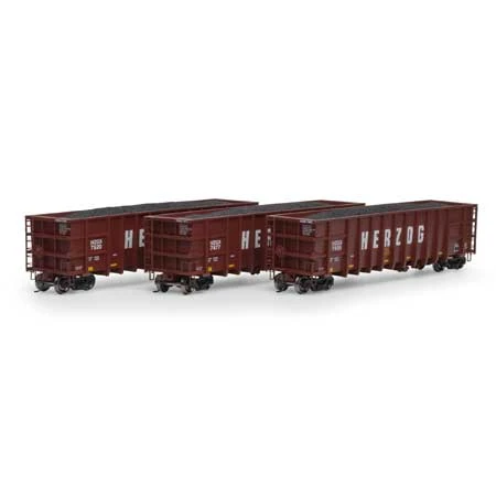 Athearn 7477 HO Scale Thrall High Side Gondola With Load Herzog "Brown" HZGX 3 Pack #2